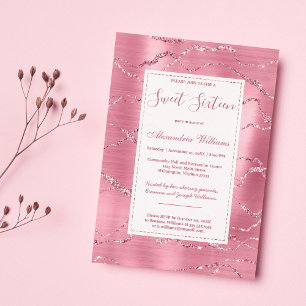 Invitation Chic rose rose or parties scintillant marbre Sweet