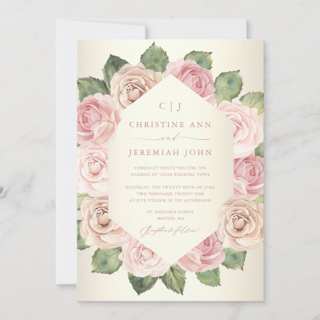 Invitation Chic Rose rose rose rose Aquarelle Mariage Floral (Devant)