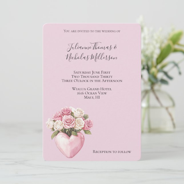 Invitation Chic Rose Rose Rose Rose Mariage de coeur floral (Debout devant)