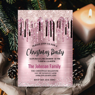 Invitation Chic rose rose rousse goutte monogramme Noël