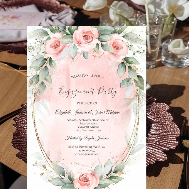 Invitation Chic rose Roses Gold Frame (Créateur téléchargé)