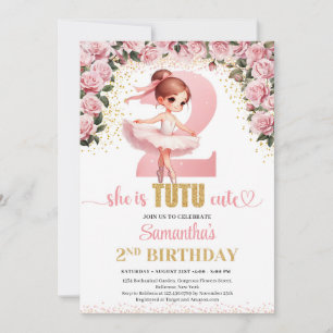 Invitation Chic rose roses or ballerine fille 2e anniversaire