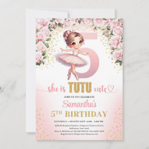 Invitation Chic rose roses or ballerine fille 5e anniversaire