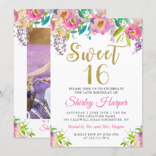 Invitation Chic rose Sweet sixteen floral 16 Anniversaire Pho