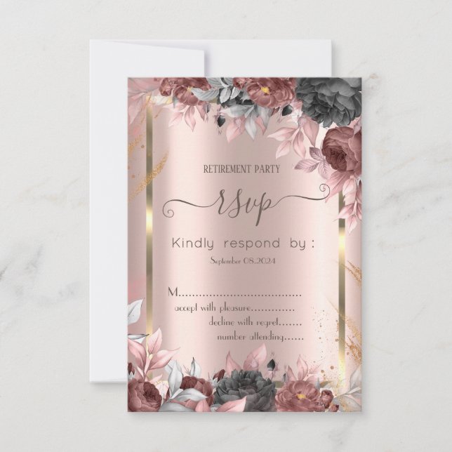 Invitation Chic Roses Cadre Doré 16 RSVP  (Devant)