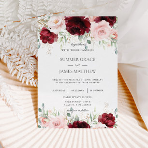 Invitation Chic Rouge Bourgogne Blush Rose Roses Mariage Flor