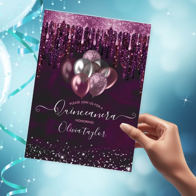 Invitation Chic rouge gouttes parties scintillant ballons Qui (Créateur téléchargé)