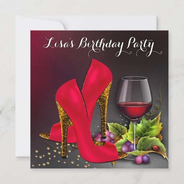Invitation Chic Rouge Haut talons Rouge Vin Anniversaire (Devant)