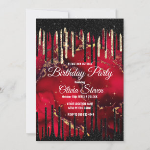 Invitation Chic rouge noir gouttes parties scintillant monogr
