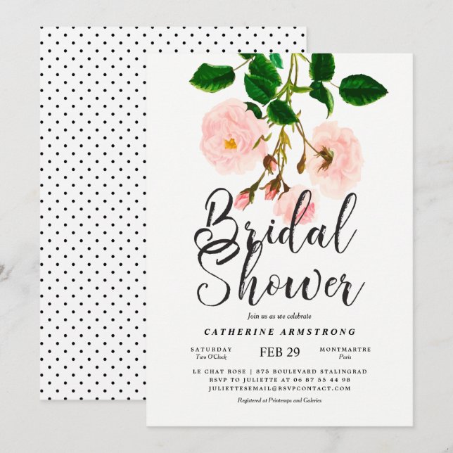 Invitation Chic rougissent la Fête de la mariée botanique de (Devant / Derrière)