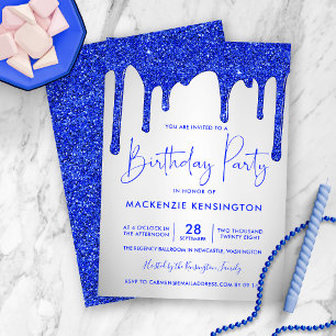 Invitation Chic Royal Bleu Parties scintillant Drives Argent