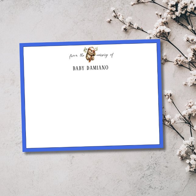 Invitation Chic Royal Blue Sloth Nursery Note Card (Créateur téléchargé)