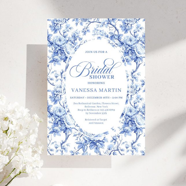 Invitation Chic Royal Blue Toile de Jouy Bridal Shower Invite (Chic Royal Blue Toile de Jouy Bridal Shower Invite)