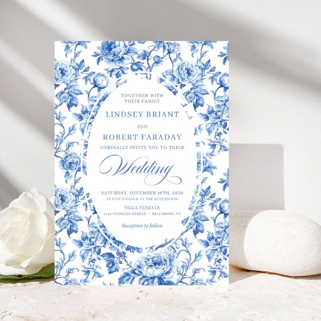 Invitation Chic Royal Blue Toile de Jouy Romantic Wedding  (Chic Royal Blue Toile de Jouy Romantic Wedding Invitation)