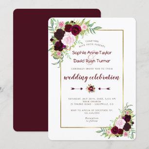 Invitation Chic Royal Bourgogne Marsala Mariage Floral