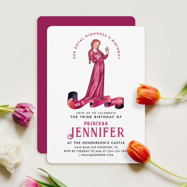 Invitation Chic Royal Pink Médiéval Princess Fairytale Annive (Créateur téléchargé)