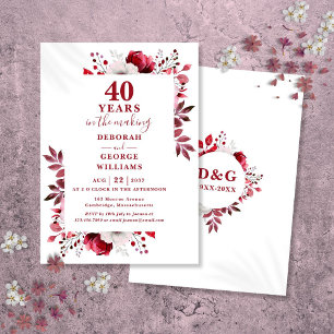 Invitation Chic Ruby 40e anniversaire de Mariage Floral