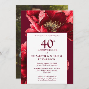 Invitation Chic Ruby Red Floral 40e anniversaire Photo