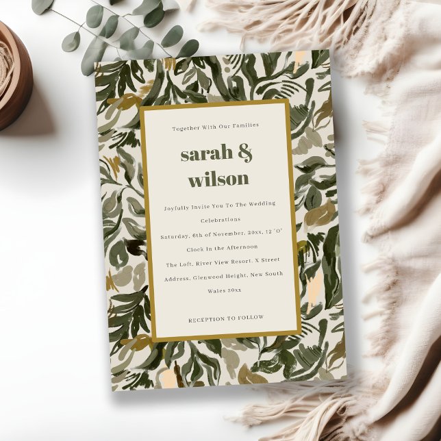 Invitation Chic Rustic Boho Retro Green Botanical Mariage (Créateur téléchargé)