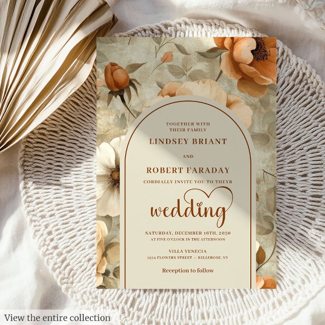 Invitation Chic Rustic Boho Terra Cotta Ivory Floral Wedding (Rustic Boho Terra Cotta Ivory Floral Wedding Invitation)