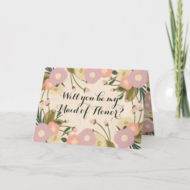 Invitation Chic Rustic Floral Serez-vous ma femme d'honneur (Devant)