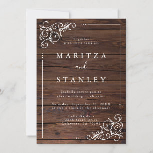 Invitation Chic Rustic Grange Woodsy Mariage de script blanc
