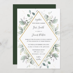 Invitation Chic Rustic Greenery Gold Green Foliage Mariage I