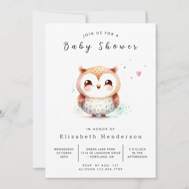 Invitation Chic Rustic Owl Baby shower (Devant)