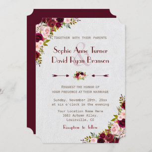 Invitation Chic Rustique Bourgogne Marsala Floral Mariage