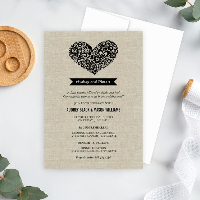 Invitation Chic Rustique Repas de Répétition de Mariage en Li (Créateur téléchargé)