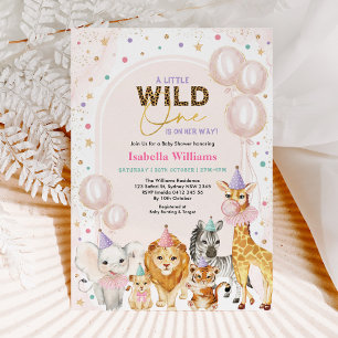 Invitation Chic Safari Party Animaux Balloon Girl Baby shower