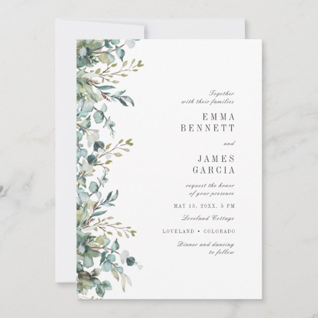 Invitation Chic Sage Aquarelle Eucalyptus Verdure Mariage I (Devant)