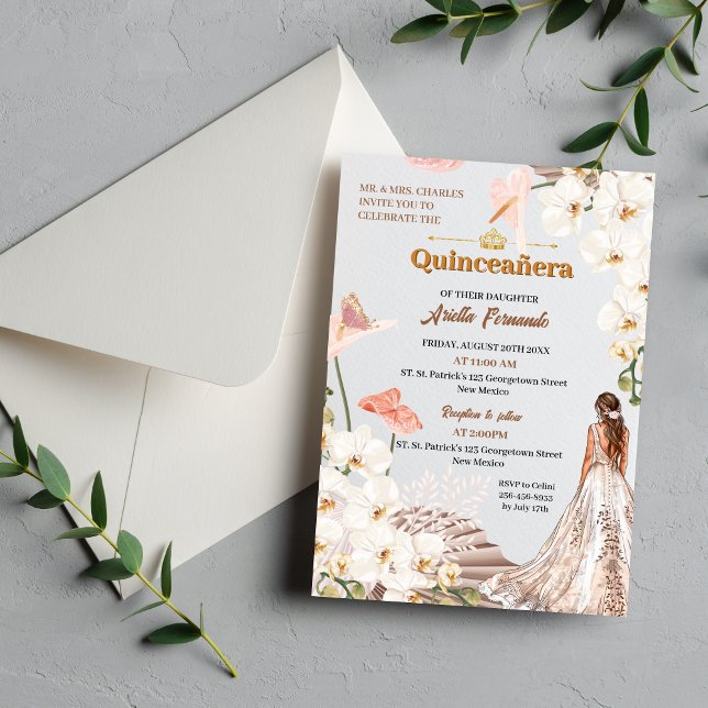 Invitation Chic Sage & Blush Floral Quinceañera (Chic Sage & Blush Floral Quinceañera Invitation)