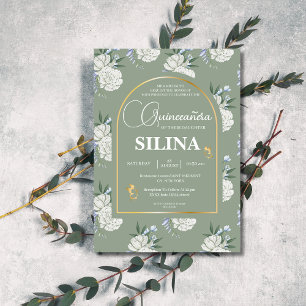 Invitation Chic Sage Green Arch Papillons Quinceañera