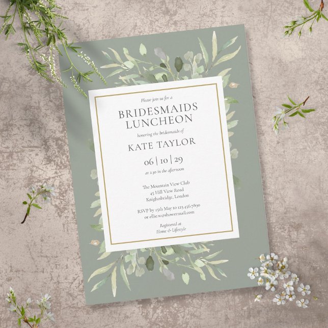 Invitation Chic Sage Green Gold Green Bridesmaids Luncheon (Créateur téléchargé)