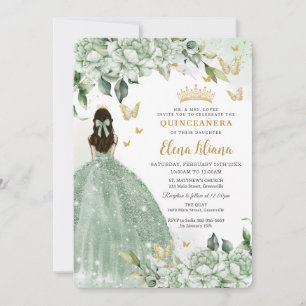 Invitation Chic Sage Green Papillons Floraux Quinceañera