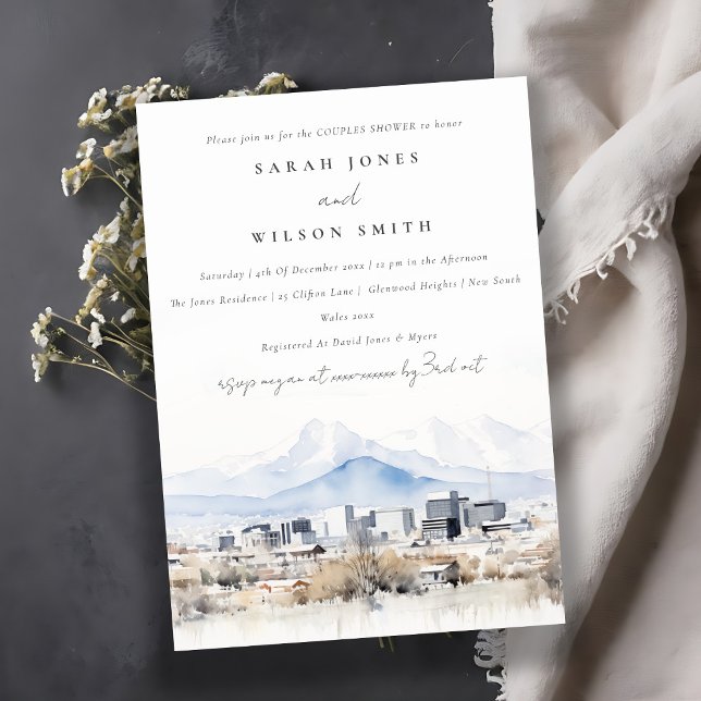 Invitation Chic Salt Lake City Utah Aquarelle Couples Douche (Créateur téléchargé)