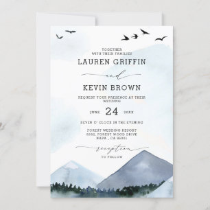 Invitation Chic Script Ardoise Blue Mountains Mariage de forê