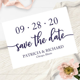 Invitation Chic Script Bleu Nuit Blanc Mariage Économisez La