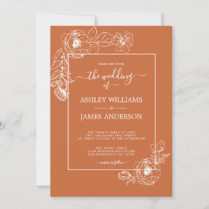 Invitation Chic Script Floral Outline Burning Orange Mariage