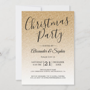 Invitation Chic Script Gold Parties scintillant Ombre Noël Pa