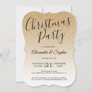 Invitation Chic Script Gold Parties scintillant Ombre Noël Pa