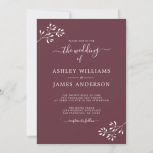 Invitation Chic Script Ivoire Foliage Bourgogne Mariage
