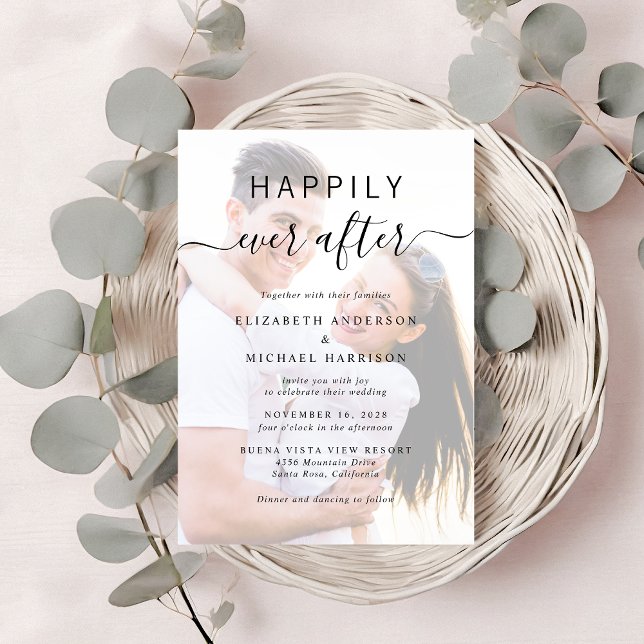 Invitation Chic Script Photo Mariage (A chic Happily Ever After Photo Wedding Invitation)