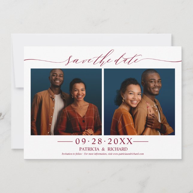 Invitation Chic Script Wedding Enregistrer La Date 2 Photo Co (Devant)