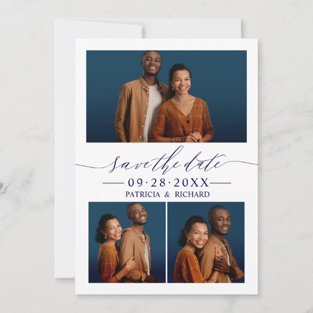 Invitation Chic Script Wedding Enregistrer La Date 3 Photo Co (Devant)