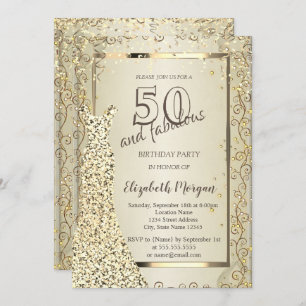 Invitation Chic Sequins Robe Or 50e anniversaire