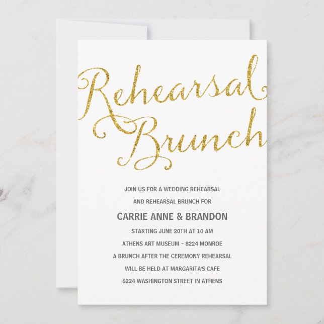 Invitation Chic Shimmer | Faux Gold Foil Répétition Brunch (Devant)