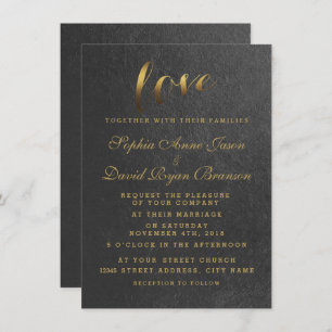 Invitation Chic Shining Gold Foil Love Black Wedding Invitati