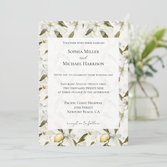 Invitation Chic sicilien Citrons d'été Mariage floral (Debout devant)